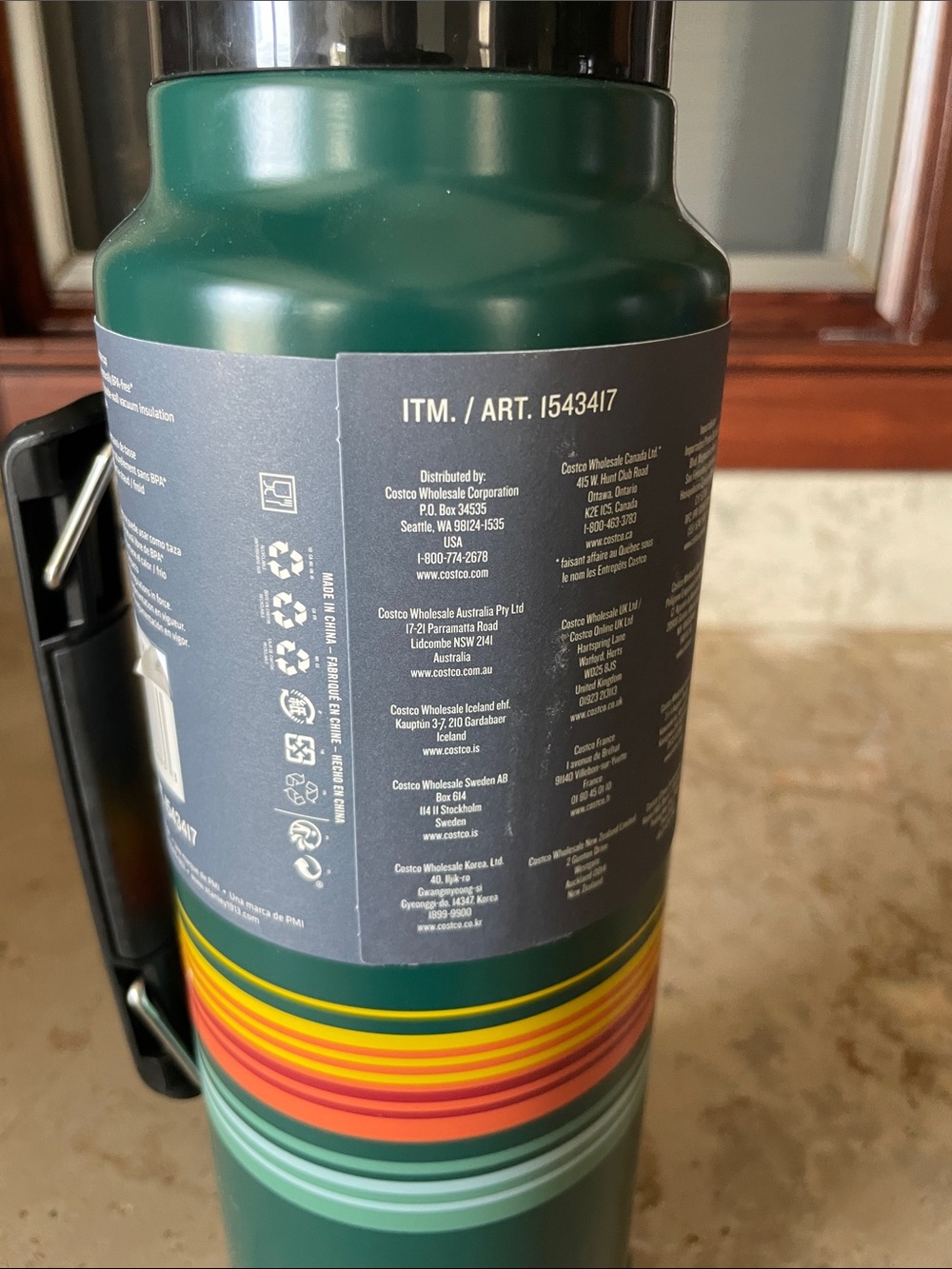 Stanley PendletonGreen Stainless Vacuum Bottle with Color Stripe - Picture 2 of 2